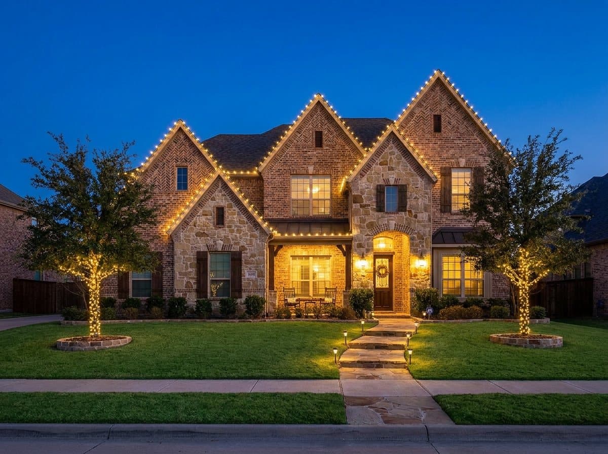A North Texas home with christmas light installation